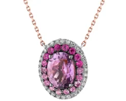 Naszyjnik z różowego złota z diamentami, szafirami i ametystem - próba 585