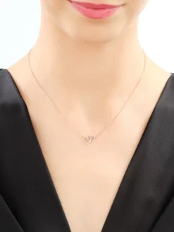 Naszyjnik z różowego złota z diamentem - serca - 0,003 ct - próba 375