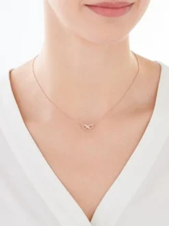 Naszyjnik z różowego złota z diamentami - serce, nieskończoność - 0,02 ct - próba 375