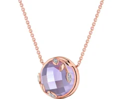Naszyjnik z różowego złota z diamentami i ametystem - liście - próba 585