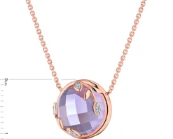 Naszyjnik z różowego złota z diamentami i ametystem - liście - próba 585