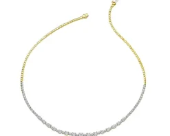 Naszyjnik z żółtego i białego złota z brylantami - 45 cm, - 2,00 ct - próba 585