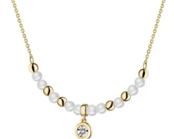 Naszyjnik z żółtego i białego złota z brylantem i perłami - próba 375