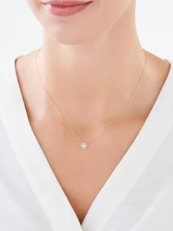Naszyjnik z żółtego i białego złota z diamentami - 0,12 ct - próba 585