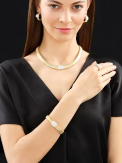 Naszyjnik z żółtego i białego złota z brylantami - 45 cm - 0,54 ct - próba 750