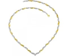 Naszyjnik z żółtego i białego złota z diamentami - 42 cm - 0,10 ct - próba 585