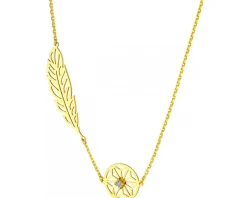 Naszyjnik z żółtego i białego złota z brylantem - piórko - 0,005 ct - próba 375