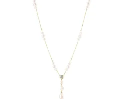 Naszyjnik z żółtego i białego złota z brylantem i perłami - próba 375