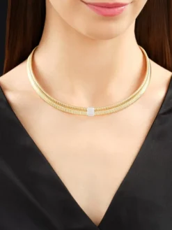 Naszyjnik z żółtego i białego złota z brylantami - 43 cm - 0,29 ct - próba 750