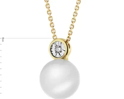 Naszyjnik z żółtego i białego złota z diamentem i perłą - próba 585