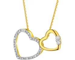 Naszyjnik z żółtego i białego złota z diamentami - serce - 0,10 ct - próba 585