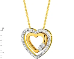 Naszyjnik z żółtego i białego złota z diamentami - serce - 0,10 ct - próba 585