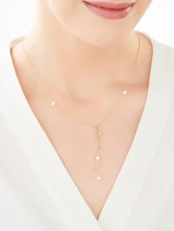 Naszyjnik z żółtego i białego złota z brylantem i perłami - próba 585