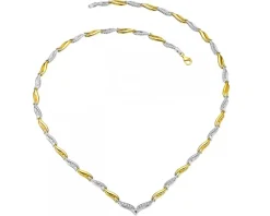 Naszyjnik z żółtego i białego złota z diamentami - 50 cm, - 0,10 ct - próba 375