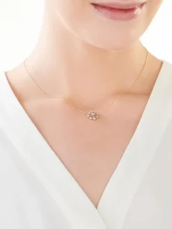 Naszyjnik z żółtego i białego złota z diamentami - rozeta - 0,06 ct - próba 585