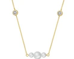 Naszyjnik z żółtego i białego złota z diamentami i perłami - próba 585