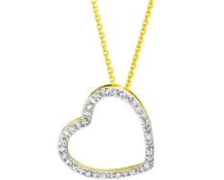 Naszyjnik z żółtego i białego złota z diamentami - serce - 0,10 ct - próba 375