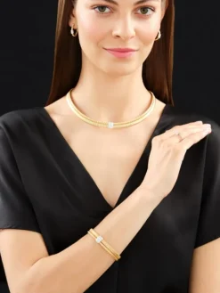 Naszyjnik z żółtego i białego złota z brylantami - 45 cm - 0,29 ct - próba 750