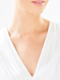 Naszyjnik z żółtego i białego złota z brylantem - 0,05 ct - próba 585