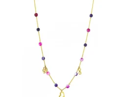 Naszyjnik z żółtego złota z agatami i diamentem - serce, koniczyna, nieskończoność - próba 375