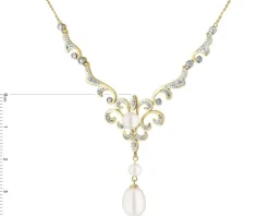 Naszyjnik z żółtego złota z brylantami i perłami - próba 585