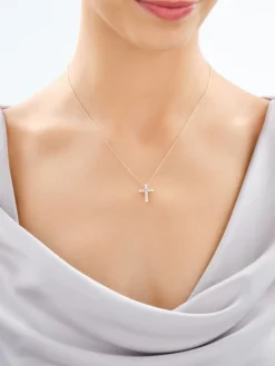 Naszyjnik z żółtego złota z brylantami laboratoryjnymi - krzyż - 0,50 ct - próba 585