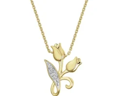 Naszyjnik z żółtego złota z brylantami - kwiaty - 0,01 ct - próba 375