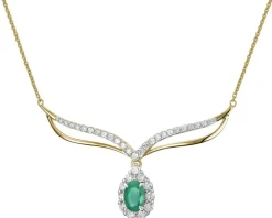 Naszyjnik z żółtego złota z brylantami i szmaragdem - próba 585