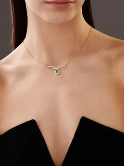 Naszyjnik z żółtego złota z brylantami i szmaragdem - próba 585