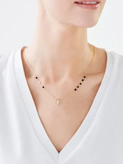 Naszyjnik z żółtego złota z brylantem i agatami - koniczyna, serca - próba 375