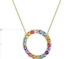 Naszyjnik z żółtego złota z brylantem, kamieniami szlachetnymi i ozdobnymi - koło - próba 585