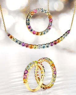 Naszyjnik z żółtego złota z brylantem, kamieniami szlachetnymi i ozdobnymi - koło - próba 585