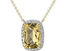 Naszyjnik z żółtego złota z brylantami i kwarcem Lemon - próba 585