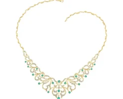 Naszyjnik z żółtego złota z brylantami i szmaragdami - 43 cm - próba 585