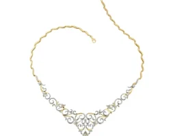 Naszyjnik z żółtego złota z brylantami - 43 cm, - 0,75 ct - próba 585