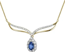 Naszyjnik z żółtego złota z brylantami i szafirem - próba 585