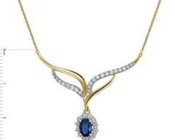 Naszyjnik z żółtego złota z brylantami i szafirem - próba 585
