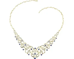 Naszyjnik z żółtego złota z brylantami i szafirami - 43 cm - próba 585