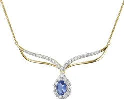 Naszyjnik z żółtego złota z brylantami i tanzanitem - próba 585