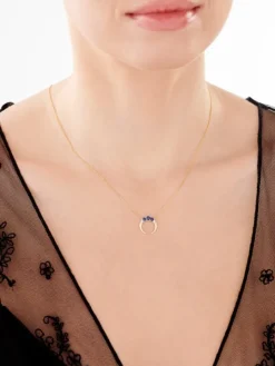 Naszyjnik z żółtego złota z brylantami i szafirami syntetycznymi - Księżyc - próba 375