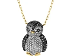 Naszyjnik z żółtego złota z brylantami - pingwin - 0,48 ct - próba 585