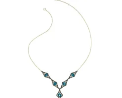 Naszyjnik z żółtego złota z brylantami i topazami London Blue - próba 585