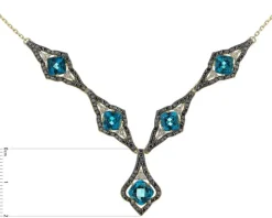 Naszyjnik z żółtego złota z brylantami i topazami London Blue - próba 585