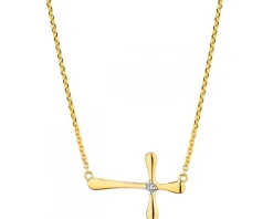 Naszyjnik z żółtego złota z brylantem - krzyż - 0,01 ct - próba 375