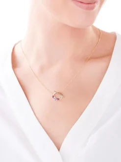 Naszyjnik  z żółtego złota z brylantami, kamieniami szlachetnymi i ozdobnymi - próba 375