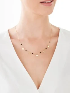 Naszyjnik z żółtego złota z brylantem i agatami - 50 cm - próba 375