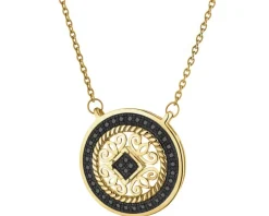 Naszyjnik z żółtego złota z czarnymi diamentami - rozeta - 0,10 ct - próba 585