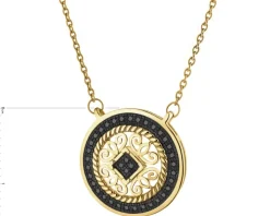 Naszyjnik z żółtego złota z czarnymi diamentami - rozeta - 0,10 ct - próba 585