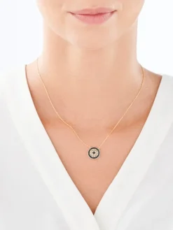 Naszyjnik z żółtego złota z czarnymi diamentami - rozeta - 0,10 ct - próba 585