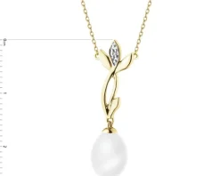 Naszyjnik z żółtego złota z diamentem i perłą - próba 585